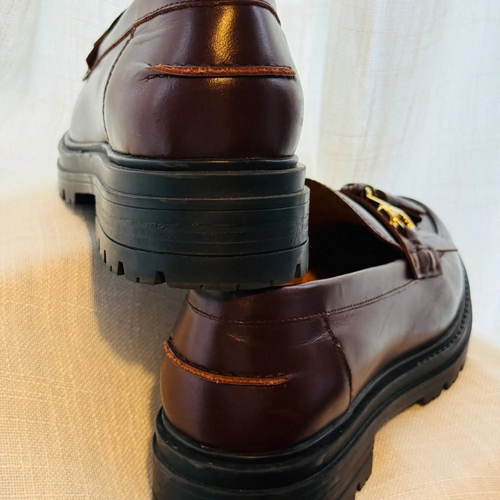 SEZANE Tassel Bit Loafers in Deep Burgundy Leather - Picture 4 of 5